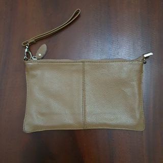 Beige leather clutch bag pouch