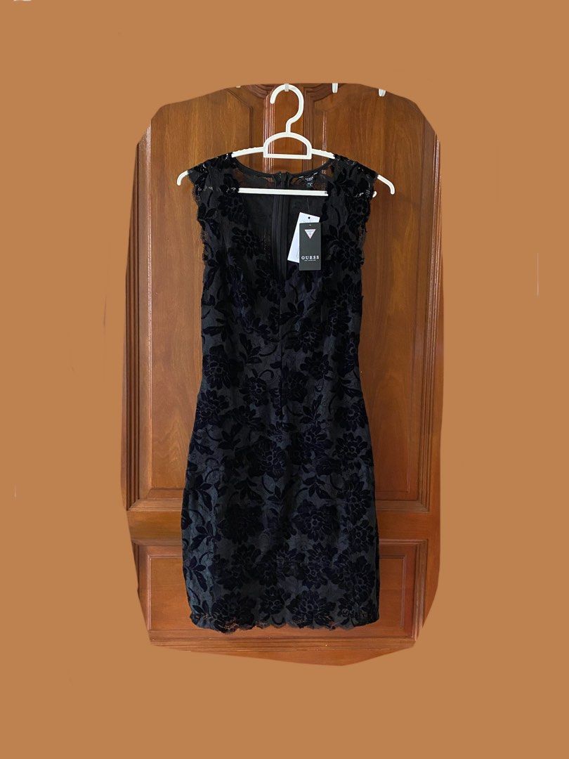 Brand new GUESS Black Lace Dress GUESS Drea Sleeveless Flocked Lace Black Lace Dress Floral Lace Dress Office dress evening gown