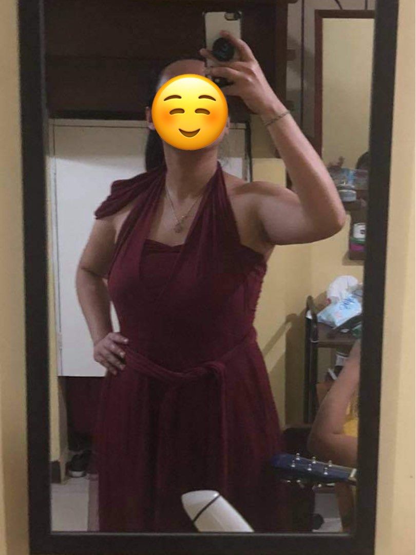 Burgundy Infinity Dress with Tulle Overlay and Slit, Women's Fashion, Dresses & Sets, Evening dresses & gowns on Carousell Burgundy Infinity Dress with Tulle Overlay and Slit, Women's Fashion, Dresses & Sets, Evening dresses & gowns on Carousell