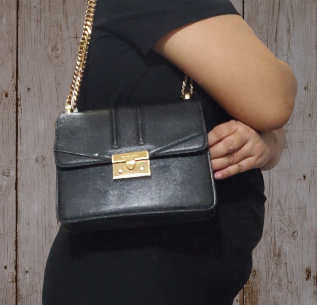 CHARLES KEITH Push Lock Closure Front Flap Cross Body Bag BLACK