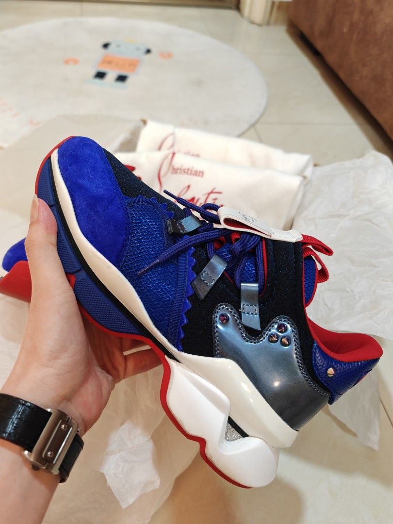 CHRISTIAN LOUBOUTIN Red Runner blue suede low top sneakers Men s Fashion Footwear Sneakers on Carousell