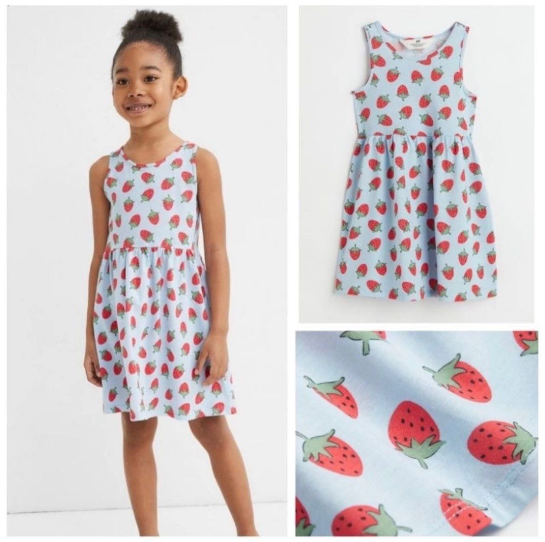 Dress Anak H M size 1.5y 2y Motif Strawberry