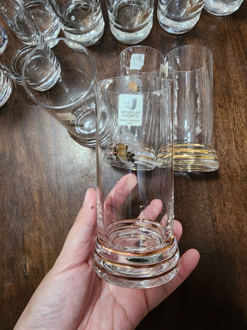 EMANUEL UNGARO Glass Set (Category: Water Bottles & Tumblers) located in Quezon City. Submitted by senyoramaria (Listing ID 1309055456, Image 2). Description: EMANUEL UNGARO Glasses Sasaki Crystal 13.5 cm tall Set of 4 New without box Natanggal ibang part ng sticker nung hinugasan ko. Php700.