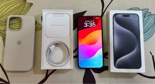 FOR SALE OR SWAP  SLIGHTLY USED iPhone 15 PRO MAX BLUE TITANIUM 256 GIG  FACTORY UNLOCK, NTC APPROVED 100 % BH, February 15, 2025.. 24 Cycle Counts only..