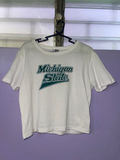 Green Michigan State Baby White Graphic Tee Crop Top Y2K Aesthetic
