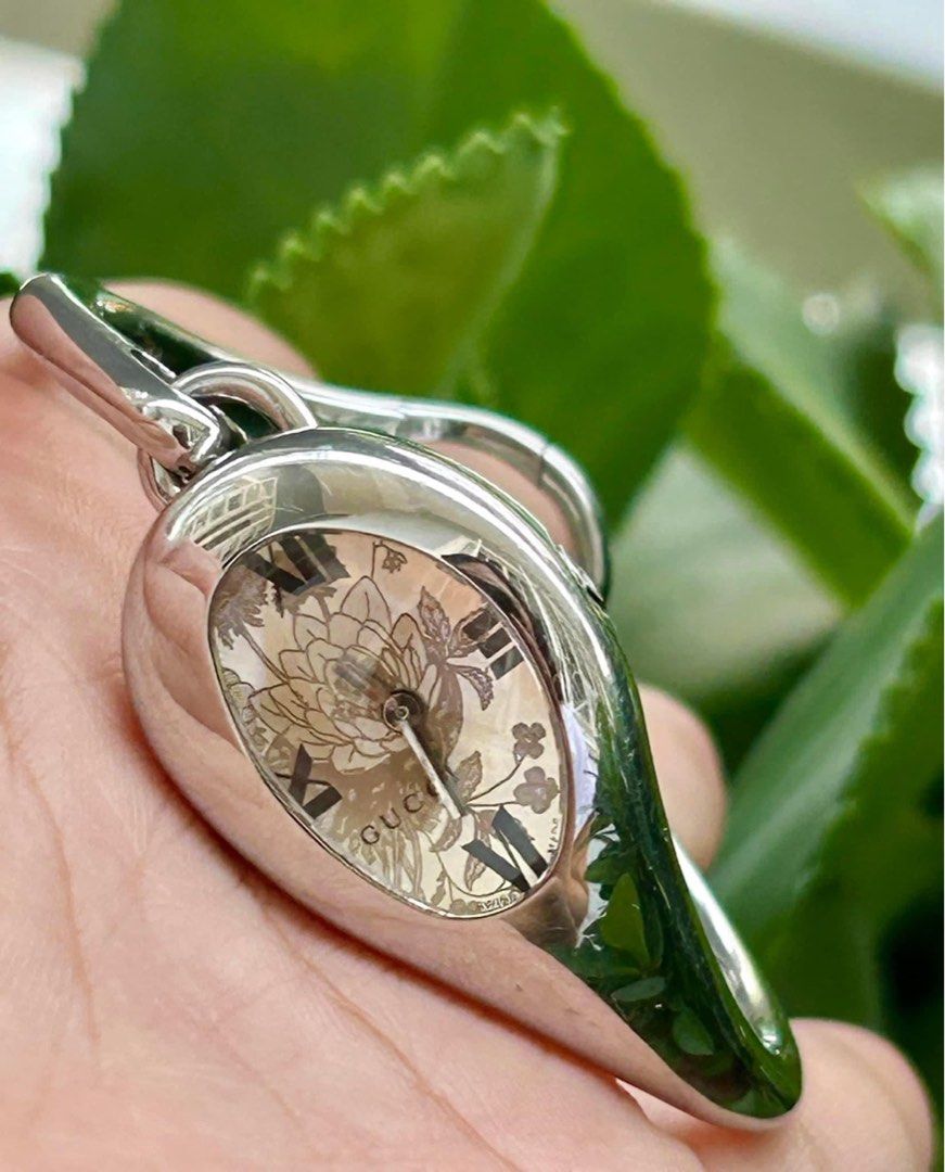 GUCCI 103 HORSEBIT champagne flower dial ladies 17cm