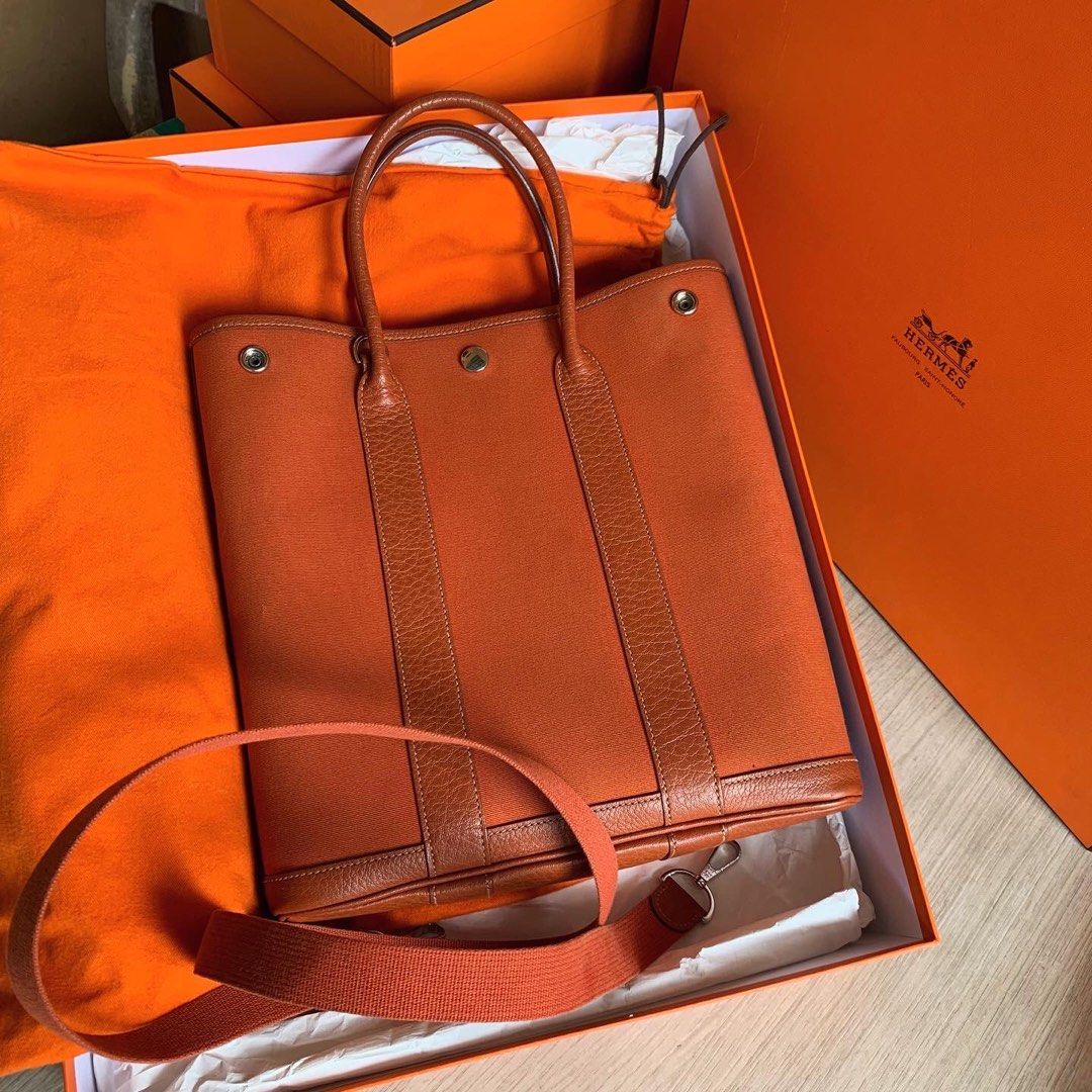 Hermes Garden File Orange Bag way Palladium Hardware Stamp J