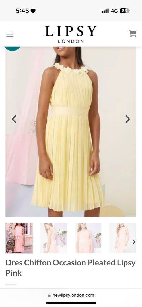 Lipsy chiffon pleated yellow girl dress 9 years Babies Kids Babies Kids Fashion on Carousell