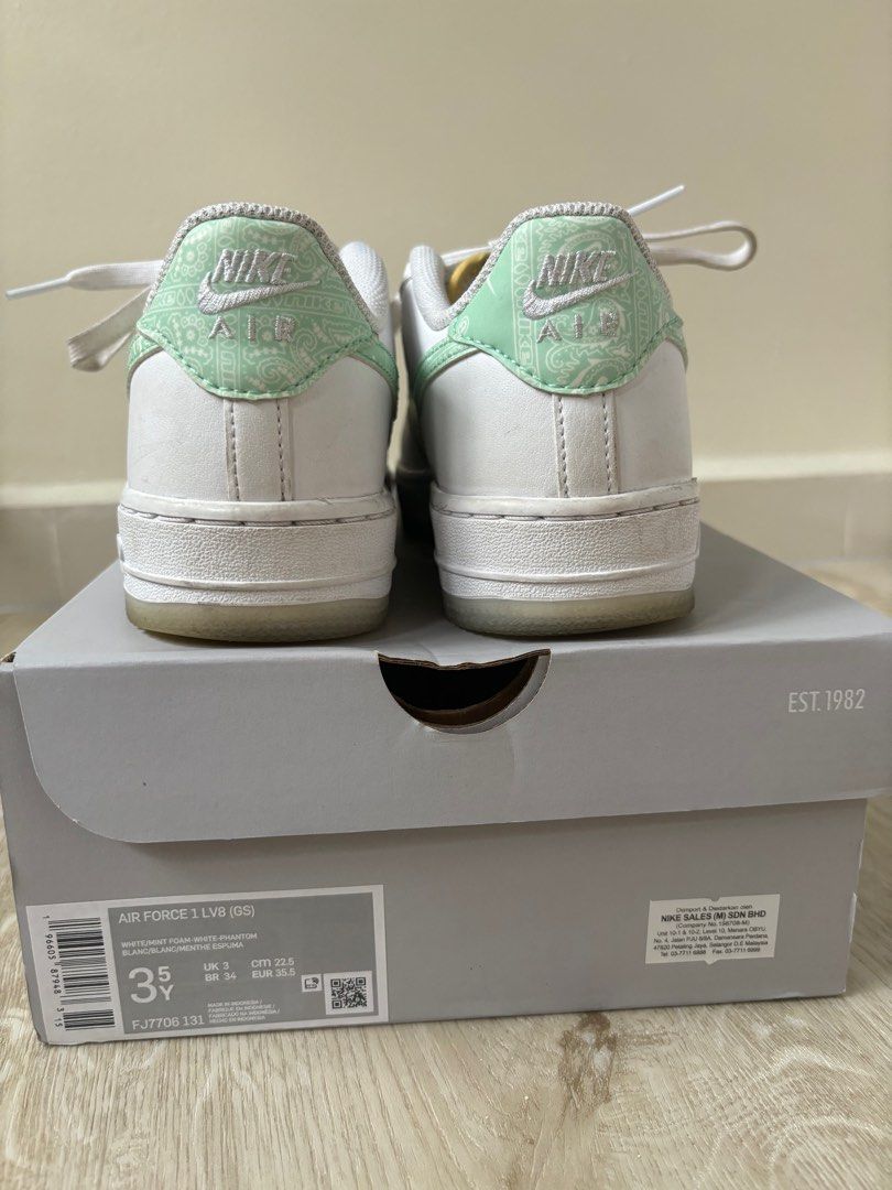 Nike Air Force 1 mint green phantom women s or youth 3.5 uk3. 22.5cm