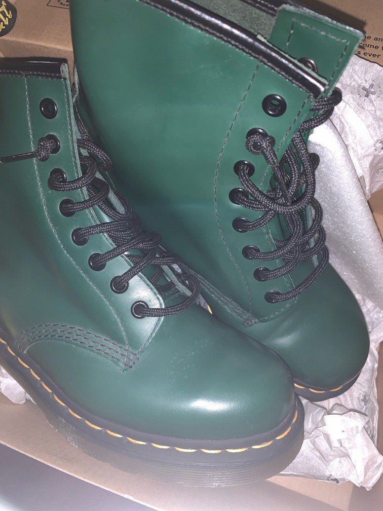 Original Dr. Martens AirWair Bouncing Soles 1460 Green Vert Boots Shoes Size UK6 5 Woman Size