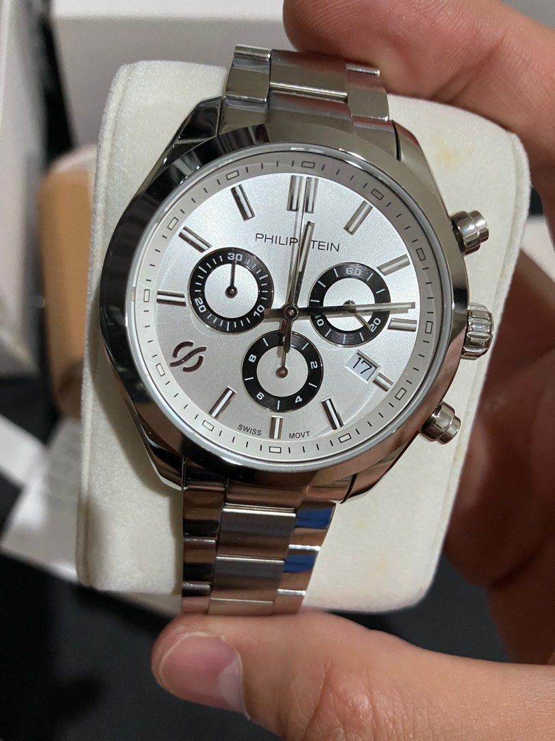 Philip stein chronograph (Category: Luxury Watches) located in Pasig City. Submitted by xskyyangx (Listing ID 1309163650, Image 1). Description: No scratches worn once Comes complete all extra links, warranty and case .