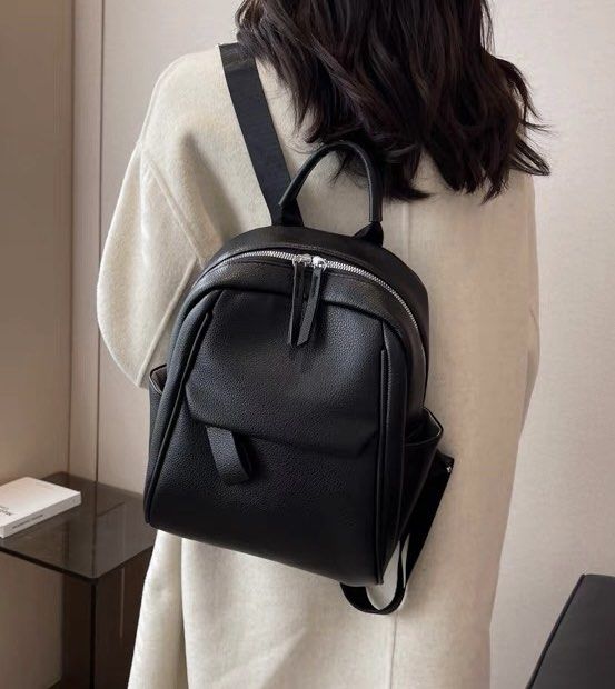 PRE ORDER 3 colours Lovito Classy Plain Basic Backpack for Women Work Backpack Leather Backpack Shoulder Bag Elegant Laptop Backpack