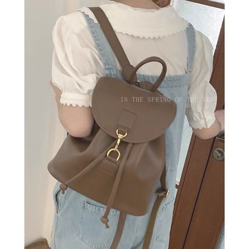 PRE ORDER 4 colours Everyday Simple Women Stylish PU Leather Black White Brown Fashion School Backpack Bag