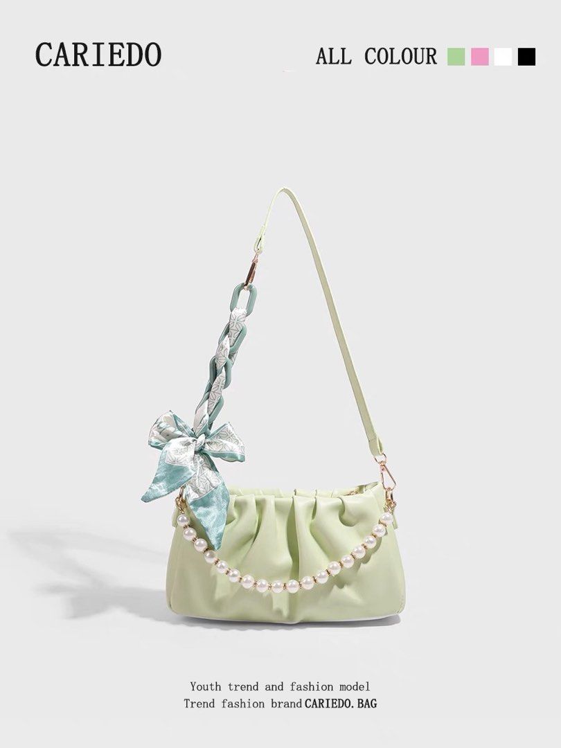 PRE ORDER 4 colours Fashion Shoulder Bag Women Simple Casual Underarm Bags Sling Bag Dumpling Bag Fold Cloud Pearl Chain Sling Bag Crossbody Bag