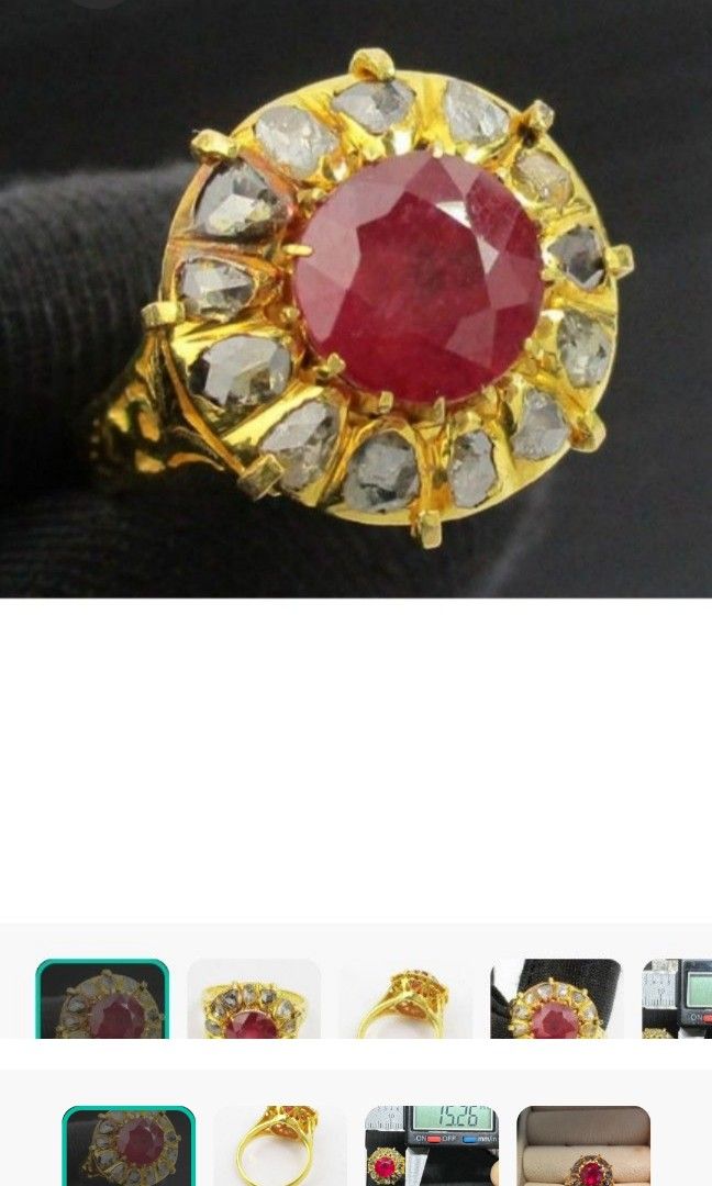 Ruby Intan Ring (Category: Rings) located in Singapore. Submitted by hisjewellery (Listing ID 1226362385, Image 5). Description: Burmese ruby set with halo intan diamonds, in 90%YG. Old piece, Peranakan heritage..