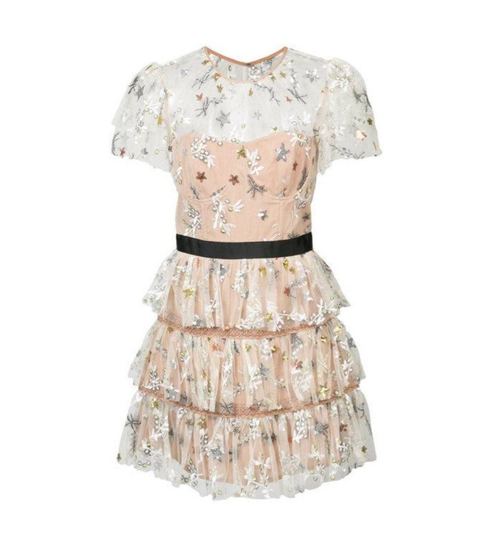 Self-Portrait Star Mesh Tiered mini dress (UK4), Women's Fashion