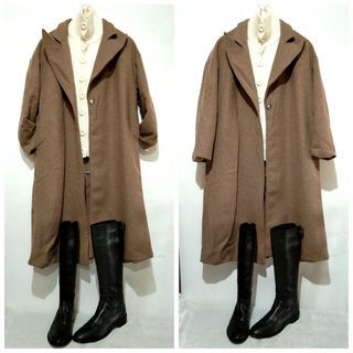 Set #3 Brown wool Overcoat Turtle neck cardgan  & black leather boots