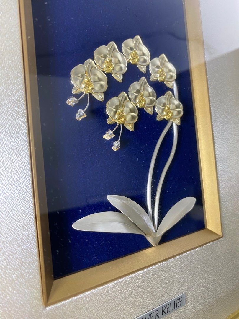 日本制純銀高級手造silver 藝術浮雕蝴蝶蘭Orchid約90%新，金工作