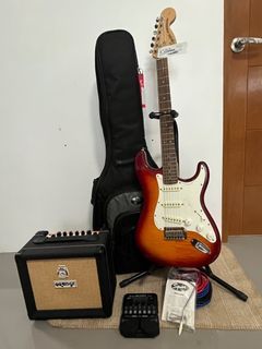 Squier Stratocaster Electic Guitar Set (with Orange Crush 12 amplifier and G1 Four Zoom mixer)