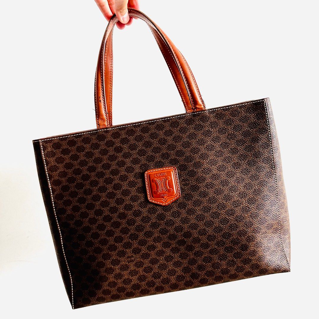 STEAL Celine Triomphe Macadam Monogram Logo GHW Structured Vintage Shoulder Shopper Tote Bag Authentic