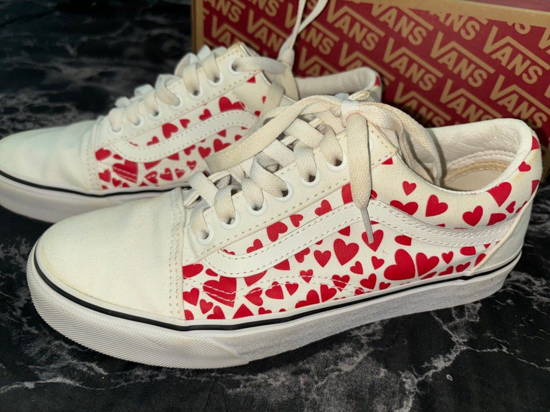 Vans Old Skool Valentines Heart Sneakers, Women's Fashion