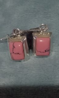 VINTAGE PINK TURQUOISE MEXICO SILVER EARRINGS