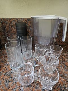 Water pitcher with filter and assorted glassware