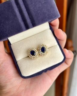14 karat gold Sapphire with diamonds stud earrings