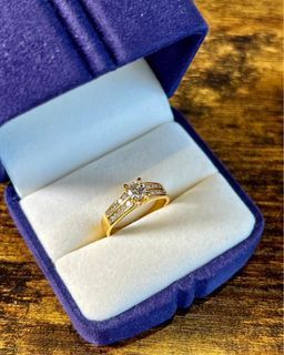 14 karat gold Solitaire with Double Channel Diamond Engagement Ring