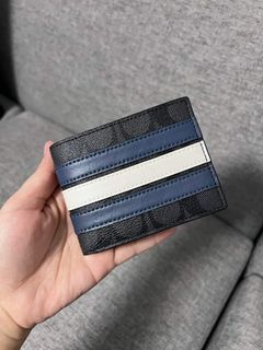 - COACH Bifold Mens Wallet with Blue and white Stripe-