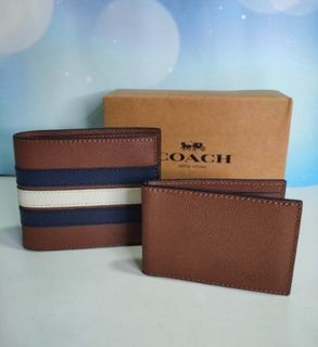 - COACH Mens Striped Wallet -Brown and Black