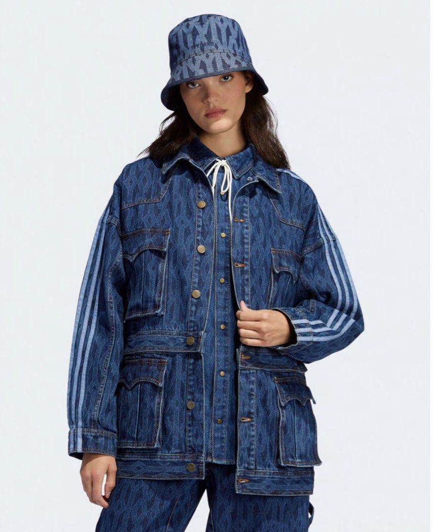 adidas x Ivy Park Monogram Denim Unisex Track Jacket Women s Fashion Coats Jackets and Outerwear on Carousell