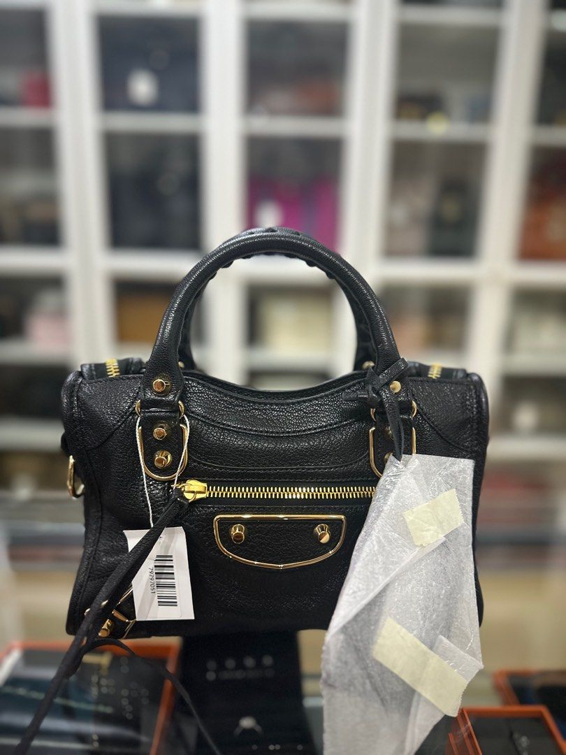 Balenciaga Mini City Metallic Edge in Black Leather and Gold Hardware Luxury Bags Wallets on Carousell