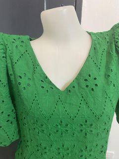 Bangkok V-neck Premium Eyelet Emerald Dress