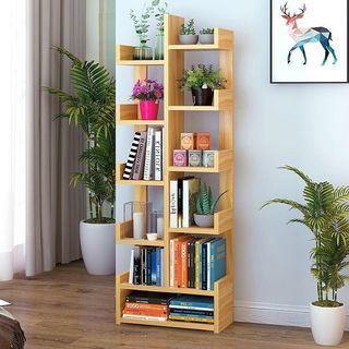 Bookshelf Wood Bookcase with 10 Shelves, Free Standing Storage Shelf