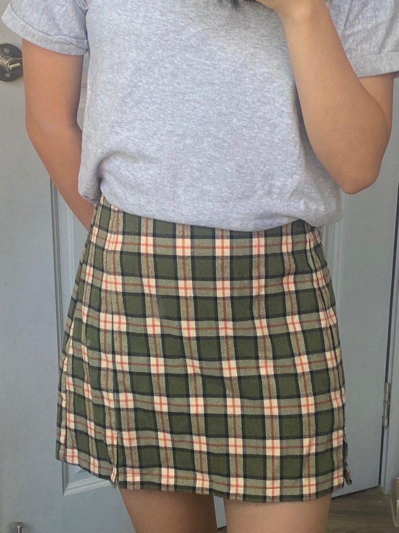Green plaid skirt brandy cheap
