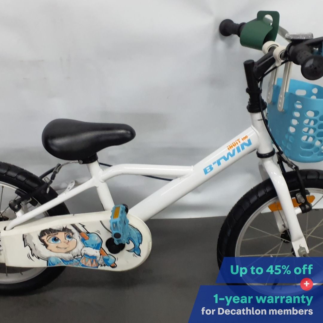 Decathlon Secondlife Unisex Kids Bike Btwin 16 inch Inuit 100 4 6 years White Blue