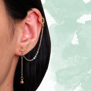 Flower Raindrop | Chain Earrings | Multiple Piercings | Gold