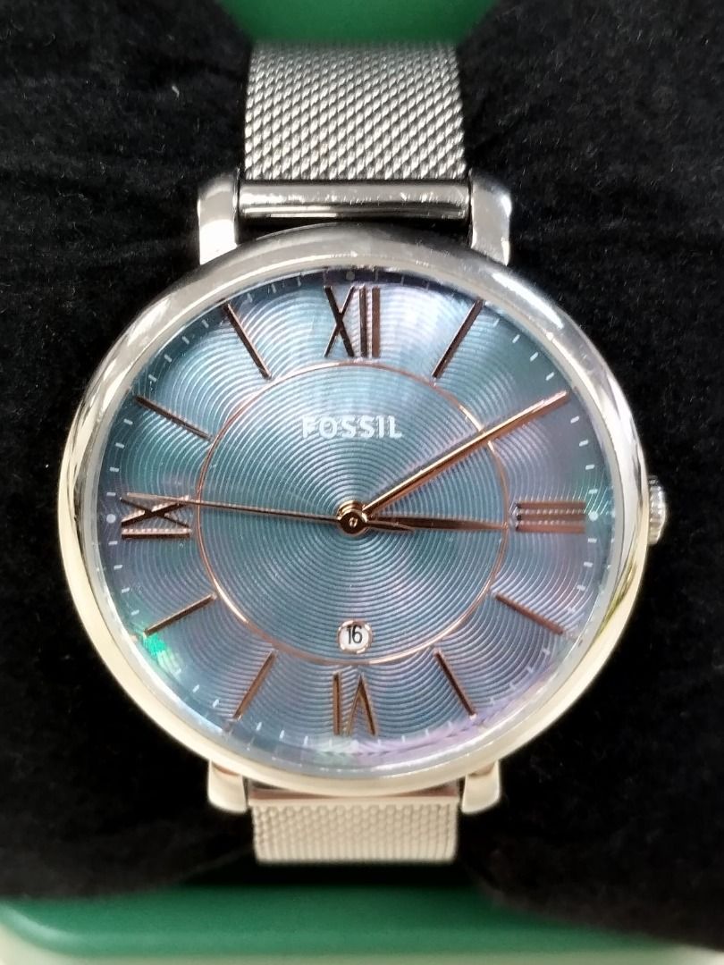 Fossil Jacqueline Blue Mother of Pearl Steel 36 mm Diameter Watch ES4322 Retail 350