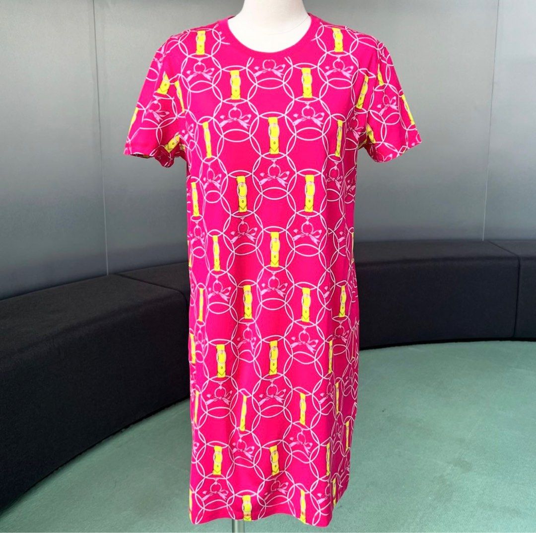 hermes t shirt dress Hermes Blue Bridle Print Cotton T-Shirt Dress Size 6/40