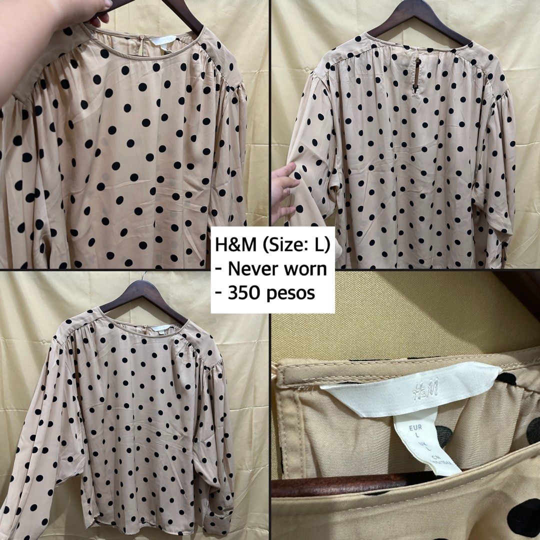 H M Polka dots beige blouse Women s Fashion Tops Blouses on Carousell