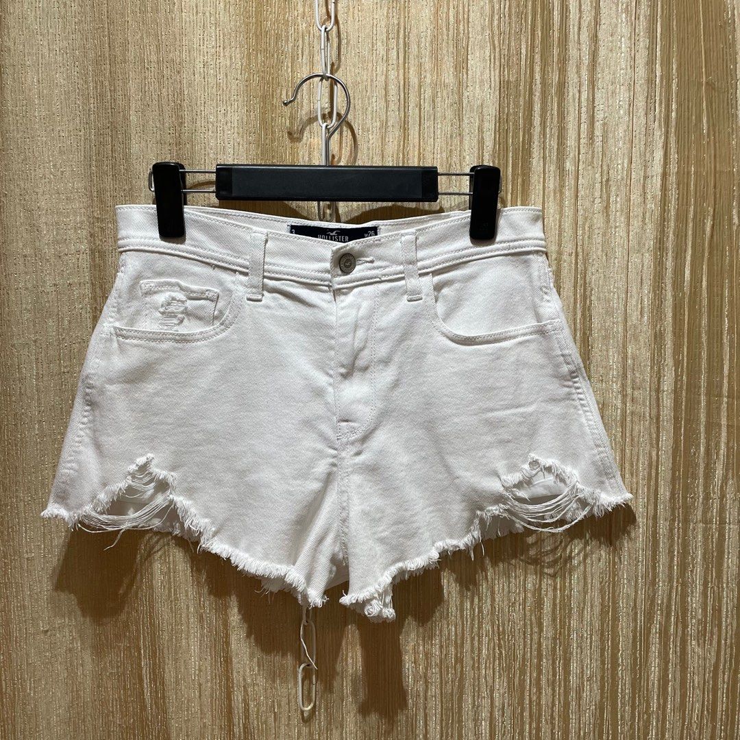 HOLLISTER DISTRESS WOMENS DENIM SHORT WHITE Please view all photos and read description Women s Fashion Bottoms Shorts on Carousell