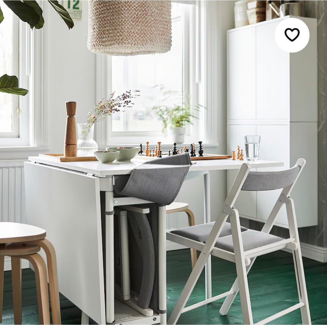 IKEA KALLHALL Gateleg table with storage, white/light grey, NEW ...