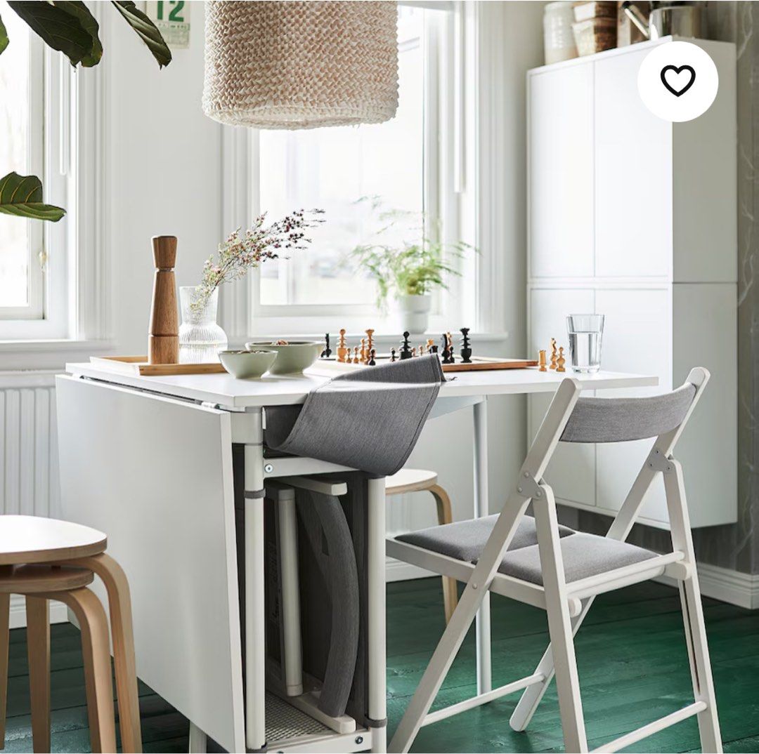 IKEA KALLHALL Gateleg table with storage, white/light grey, NEW ...