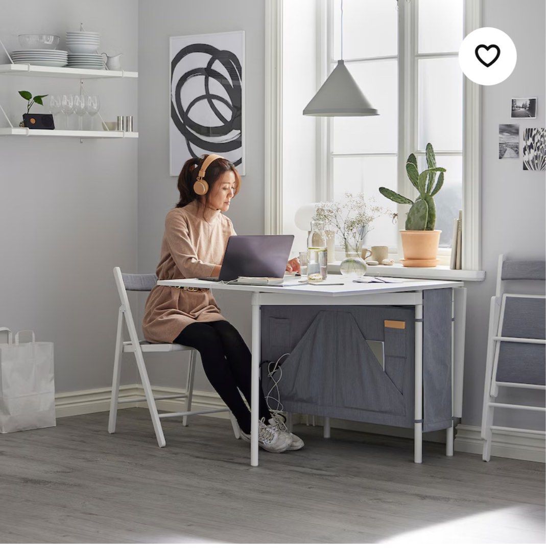 IKEA KALLHALL Gateleg table with storage, white/light grey, Furniture ...