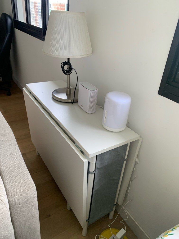 IKEA KALLHALL Gateleg table with storage, white/light grey, NEW ...