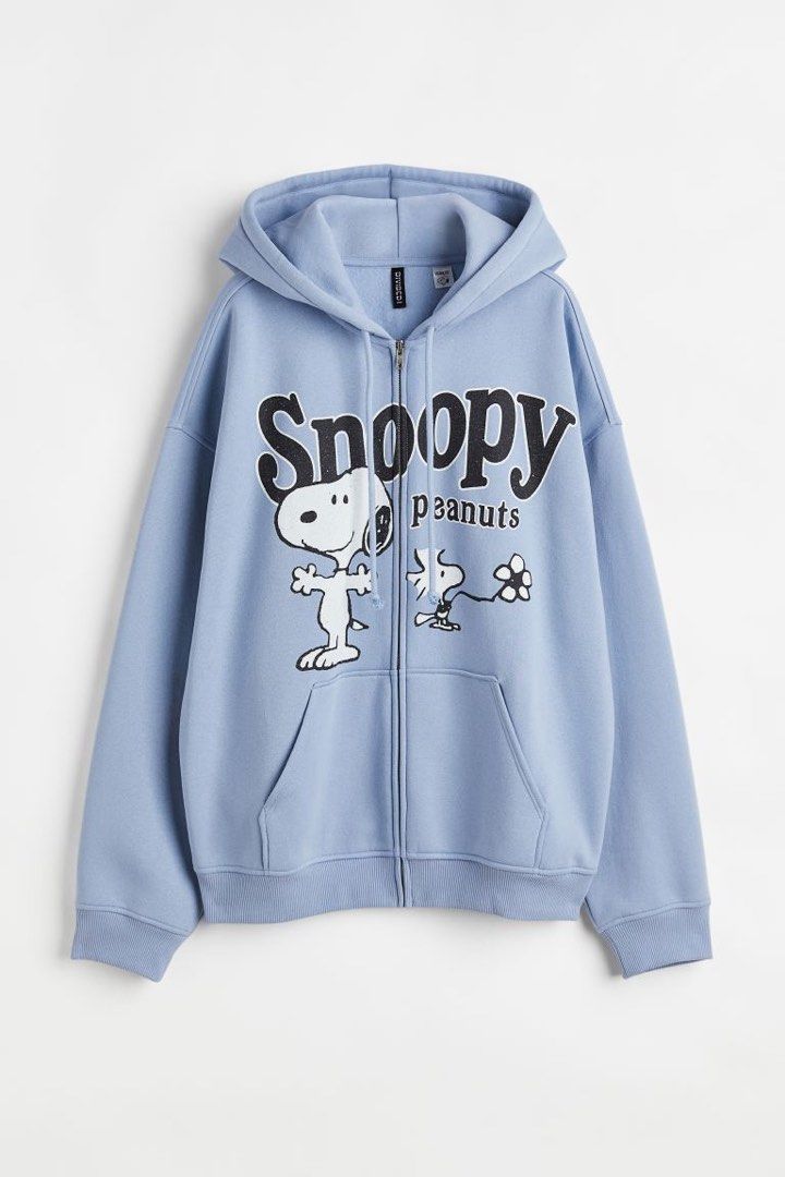 LF H M Light Blue Snoopy Zip Through Hoodie Women s Fashion Coats Jackets and Outerwear on Carousell