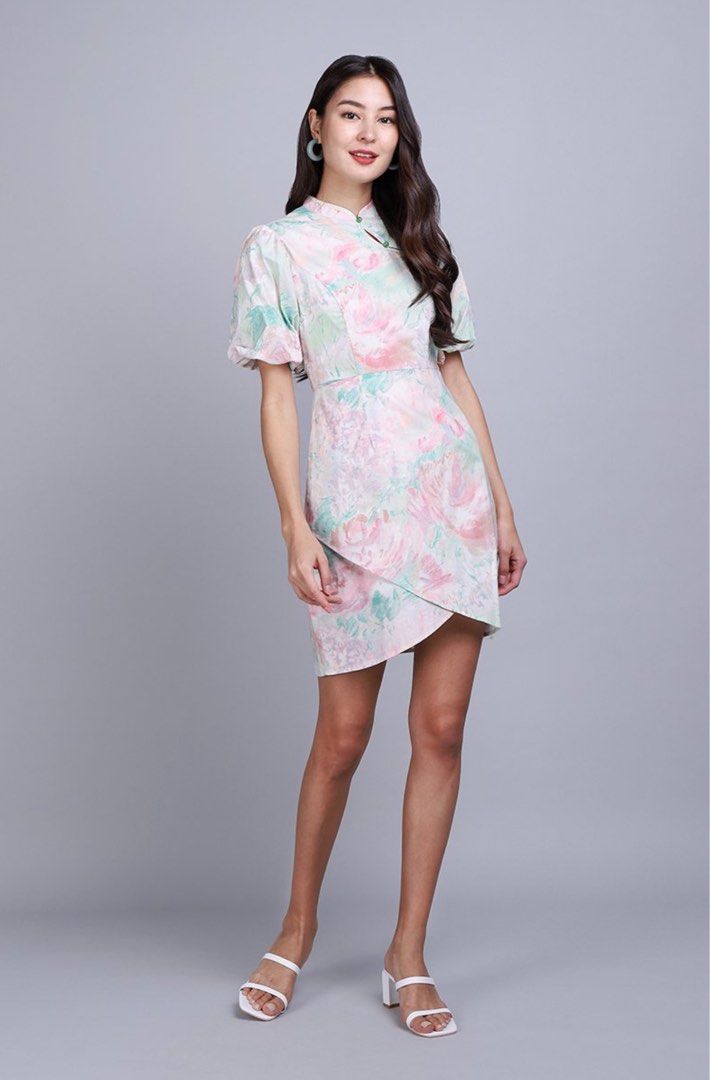 Lilypirates Oriental Artist Cheongsam Dress In Watercolour XL