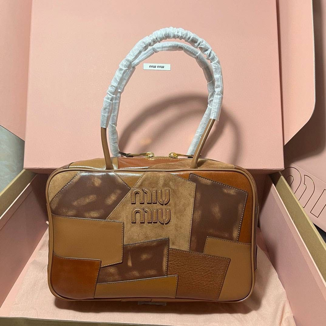 Miu Miu Cognac Leather Patchwork Bag, Barang Mewah, Tas Dompet