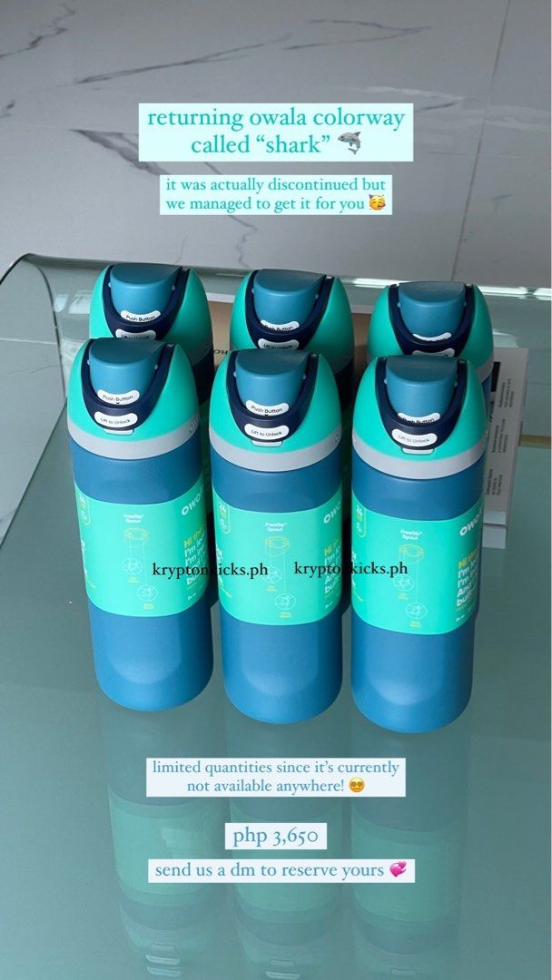 owala 24 oz freesip - shark (ONHAND) (Category: Water Bottles & Tumblers) located in Manila. Submitted by kryptonkicks.ph (Listing ID 1309350760, Image 1). Description: ONHAND 🫡 24 oz owala freesip in shark 🦈 brand new php 3650 can do sdd ♡︎ .